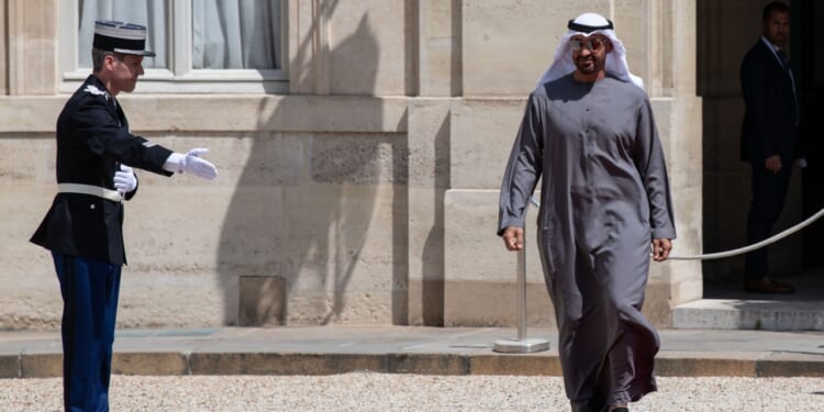 UAE president Mohamed bin Zayed is welcomed in France.