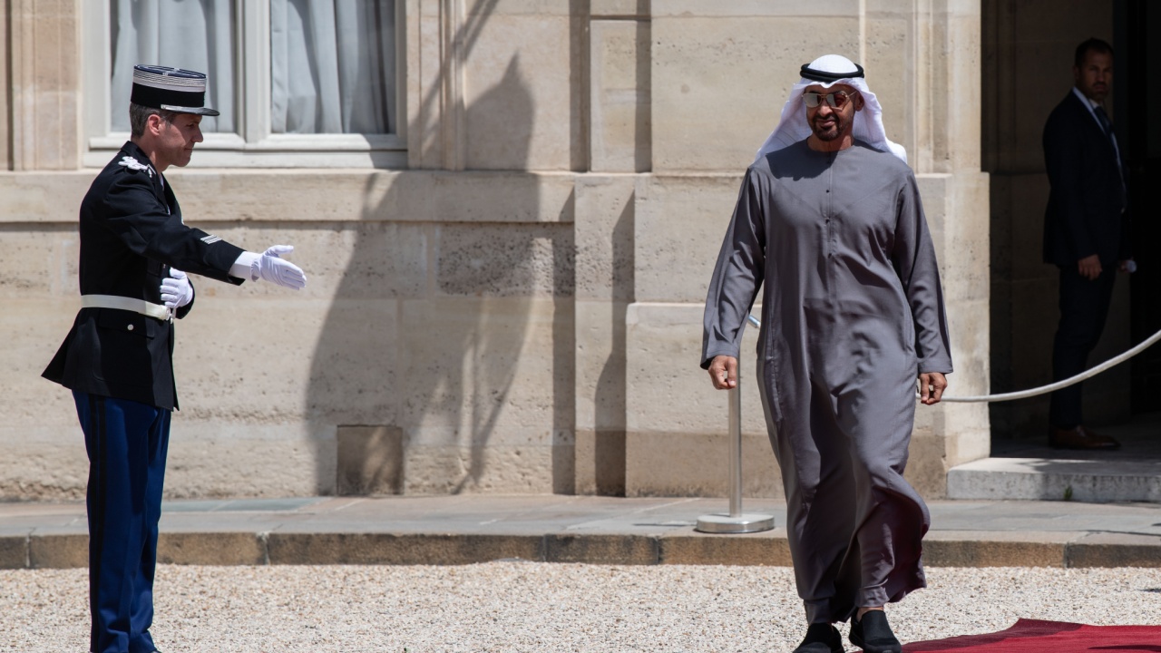UAE president Mohamed bin Zayed is welcomed in France.