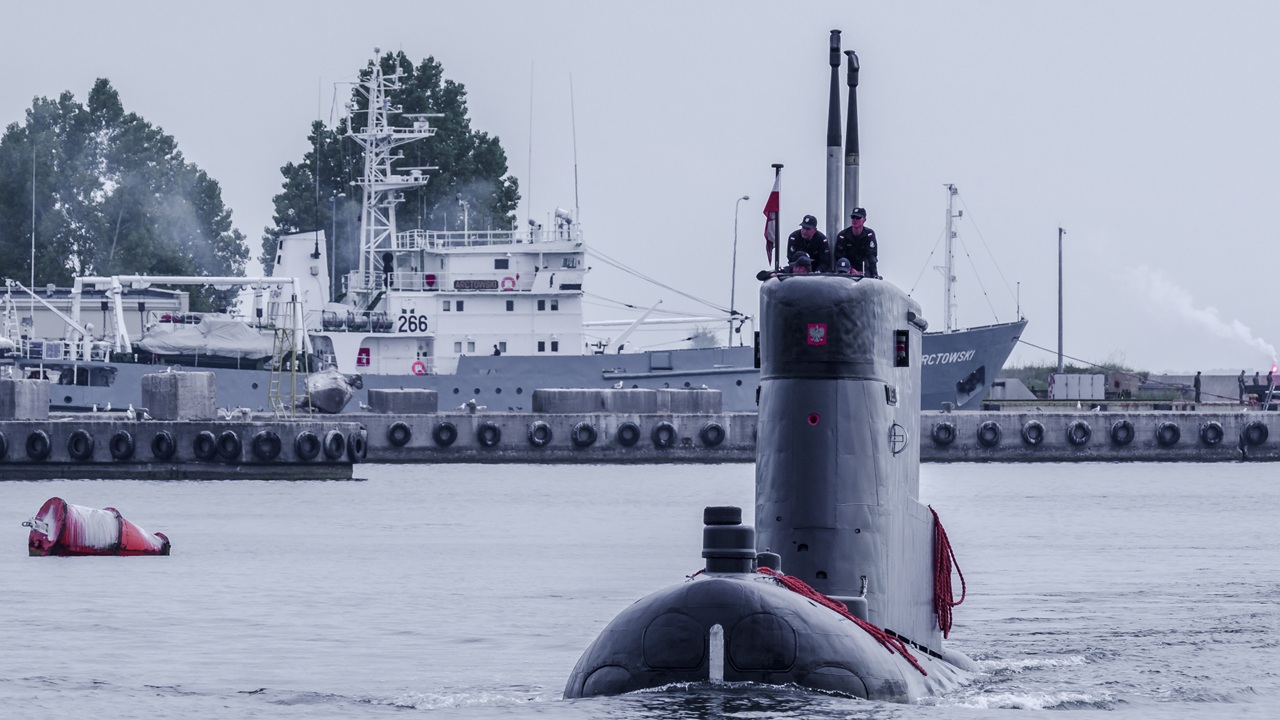 A Polish submarine on display.