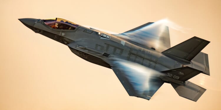 An F-35 flying over Switzerland.