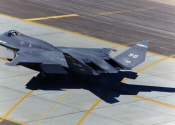 A Northrop YF-23 on a runway.