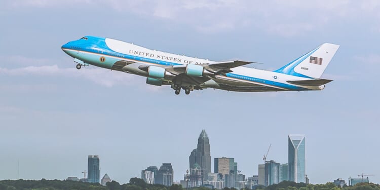 Air Force One flying over Charlotte, North Carolina.