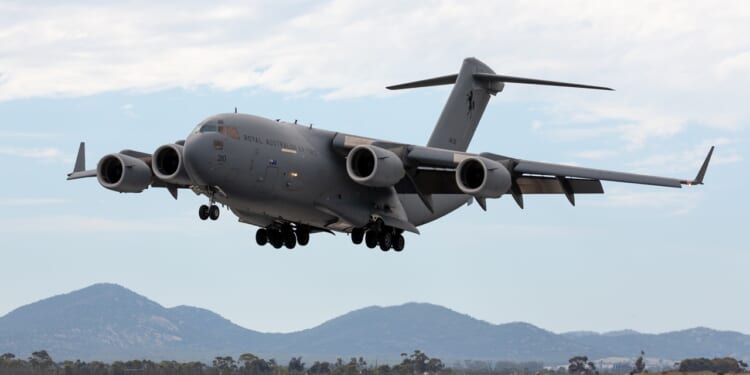 An Australian cargo plane in flight.