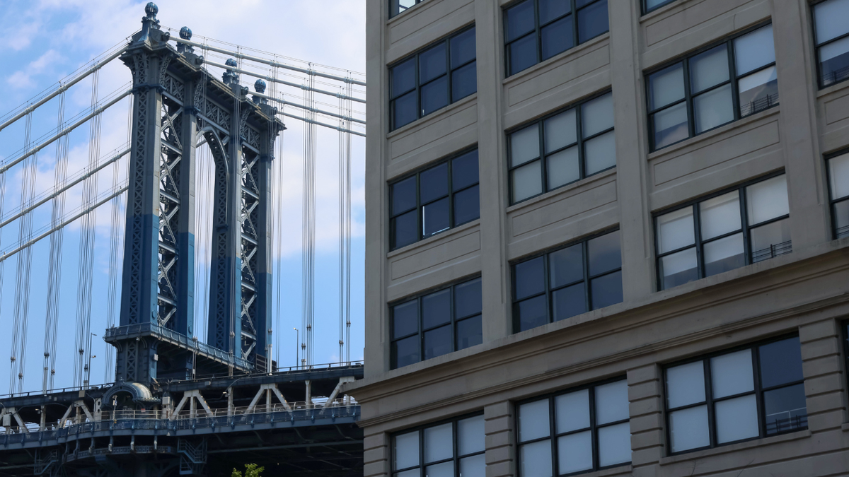 A residential apartment building near the Manhattan Bridge in the Brooklyn borough of New York.