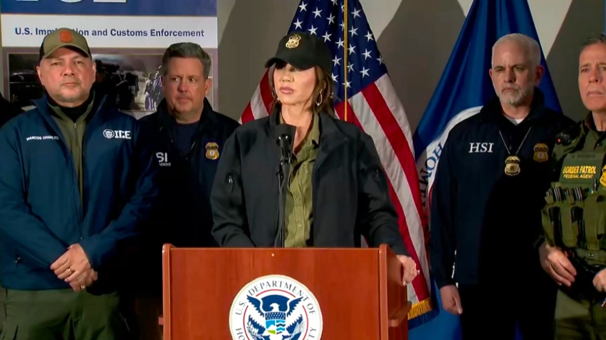 DHS Secretary Kristi Noem speaks at a press conference following a fatal shooting in Minneapolis, Minnesota on Wednesday, January 7, 2026. (Credit: KMSP)