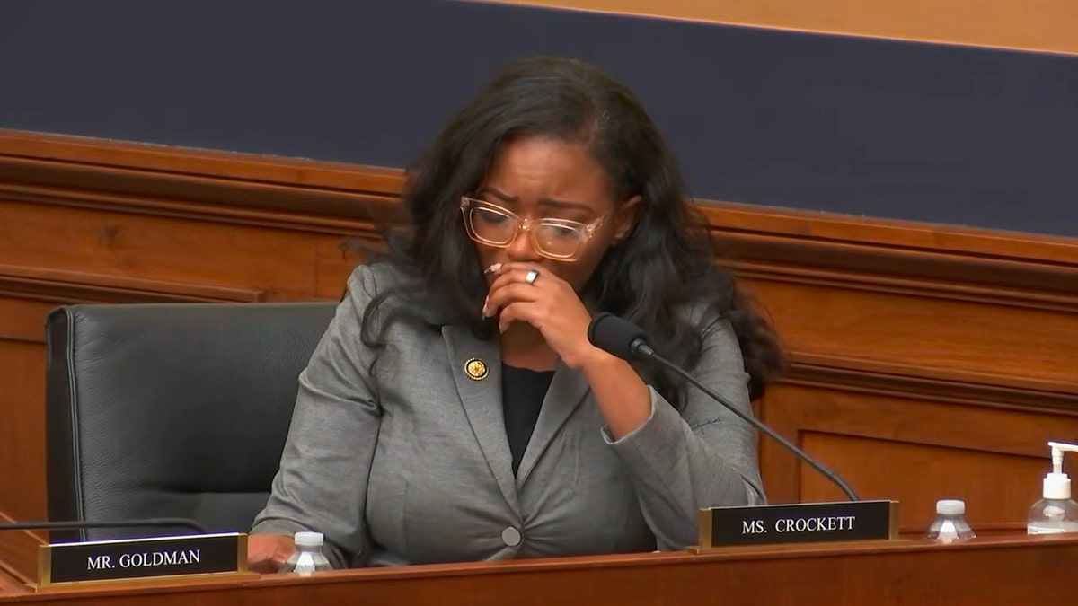 Jasmine Crockett cries during House Judiciary meeting