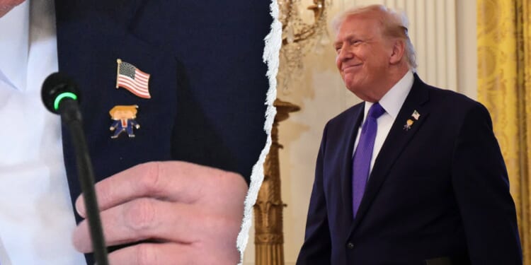Trump wears 'happy Trump' pin at White House oil executives meeting