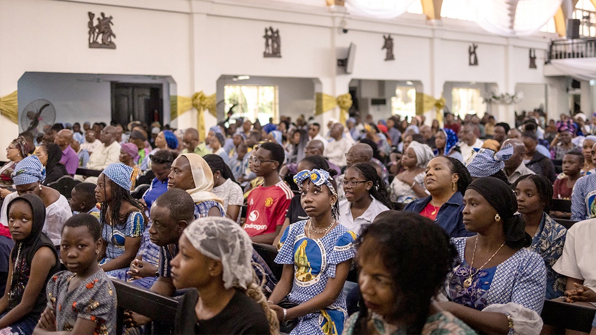 Worshippers attend a Catholic Mass inside the Church of the Assumption in Lagos following news of Pope Francis’s death.