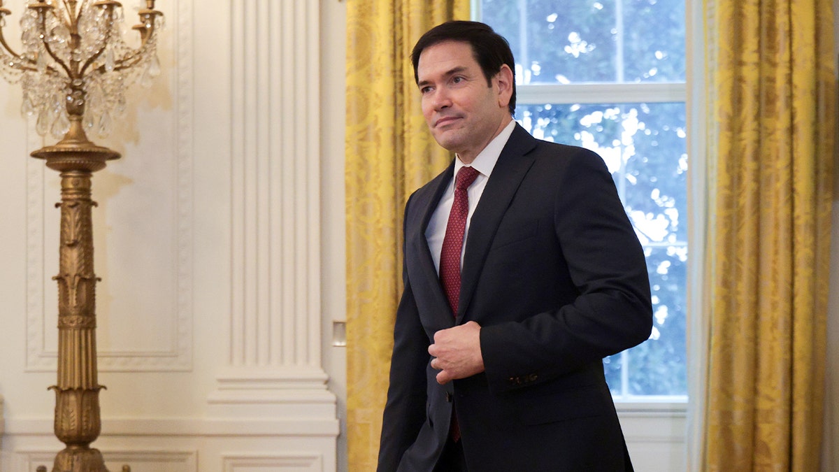 Marco Rubio walks into the East Room of the White House ahead of a meeting with energy industry leaders.