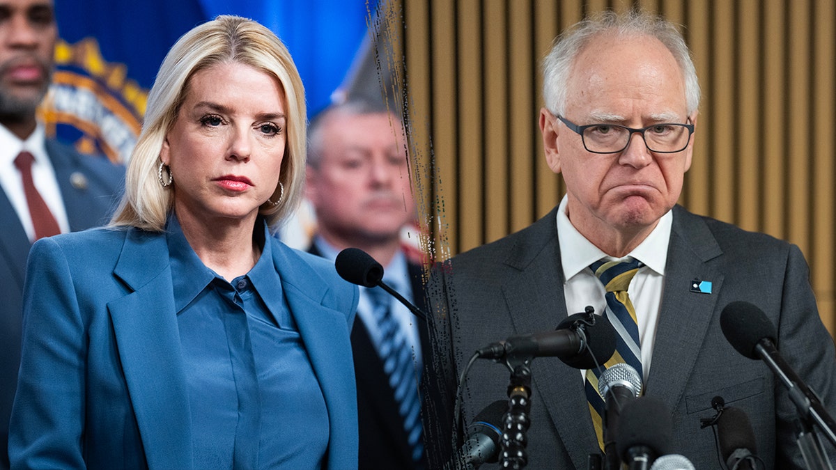 Split image of AG Pam Bondi and Gov. Tim Walz