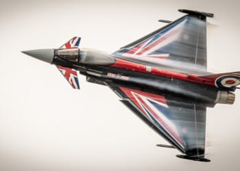 A British Eurofighter Typhoon in flight.
