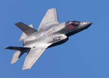 An F-35 Lightning II in flight.