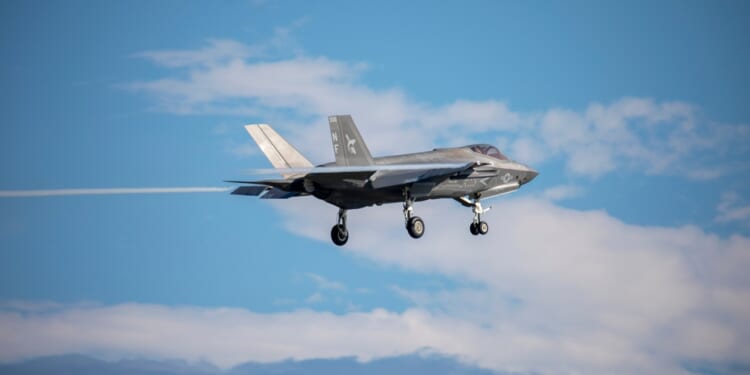 An F-35 Lightning II fighter jet in flight.