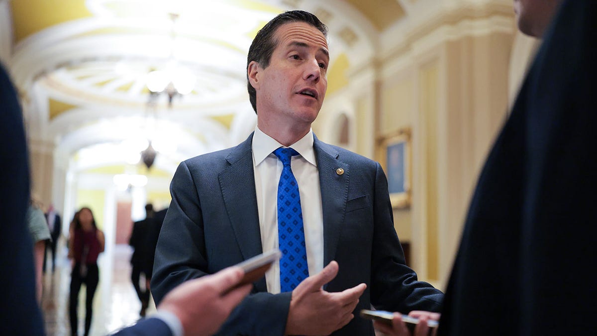 Sen. Bernie Moreno, R-Ohio, speaks to reporters.