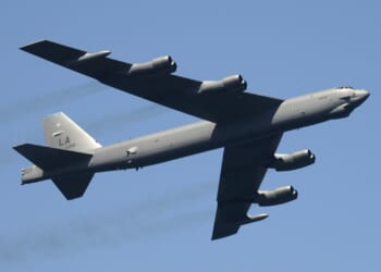 A B-52 Stratofortress in flight.