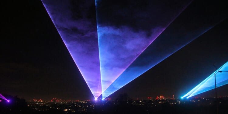 A laser show in London, UK.
