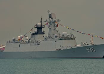 A Chinese frigate at sea.