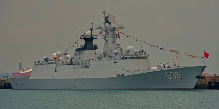 A Chinese frigate at sea.