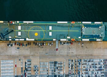 A car ferry at a dock.