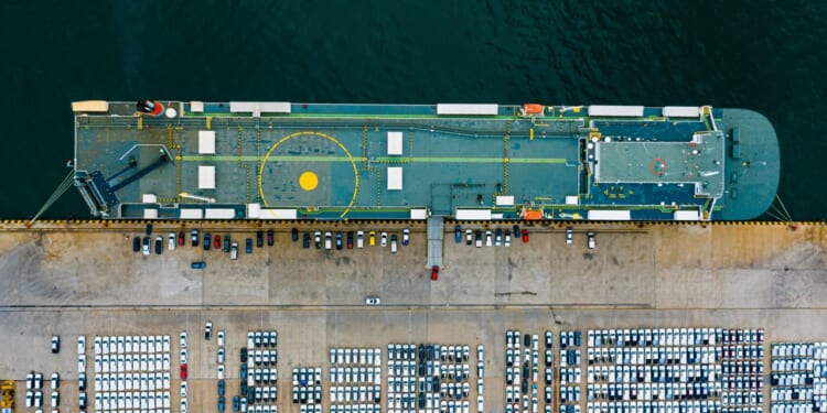 A car ferry at a dock.