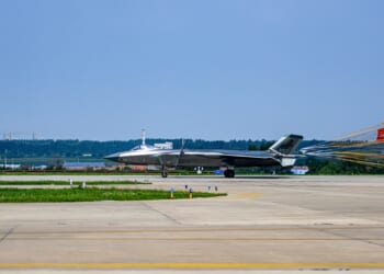 A Chinese fighter jet on the tarmac.