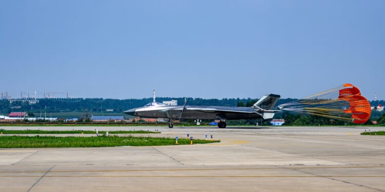 A Chinese fighter jet on the tarmac.