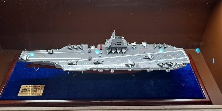 A model of the Fujian aircraft carrier.