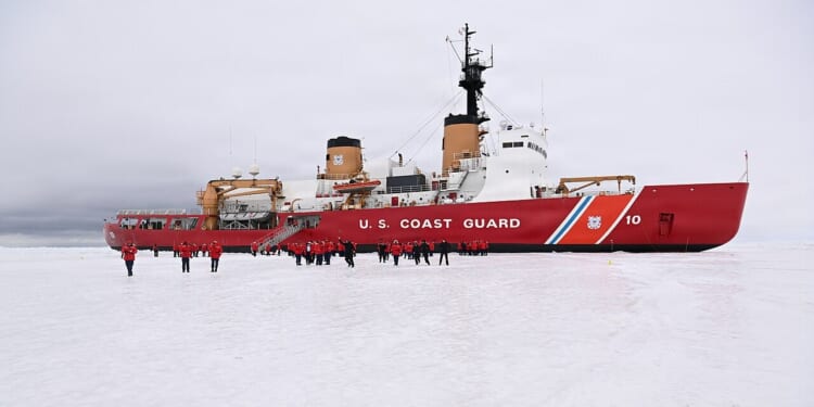 The USCGC Polar Star amid ice.