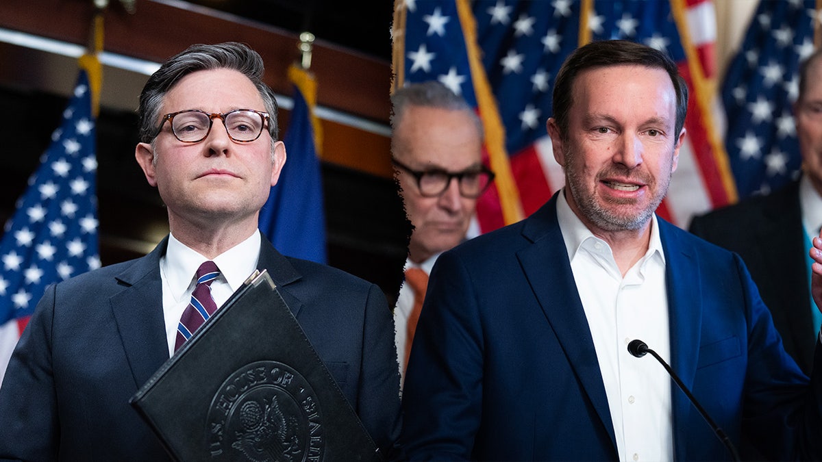 A split image of Speaker Mike Johnson and Sen. Chris Murphy