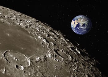 A view of the Earth from the lunar surface.