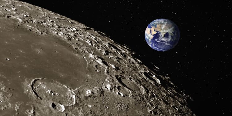 A view of the Earth from the lunar surface.