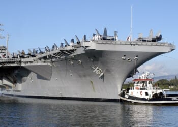 The USS Nimitz in port in Hawaii.