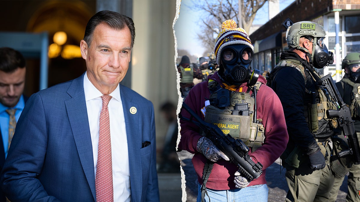 Tom Suozzi, left, pictured next to ICE agents, right