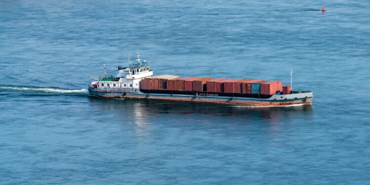 A small cargo ship.