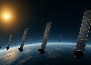 A group of Starlink satellites in orbit.
