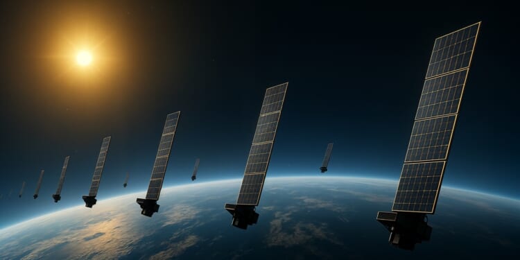 A group of Starlink satellites in orbit.