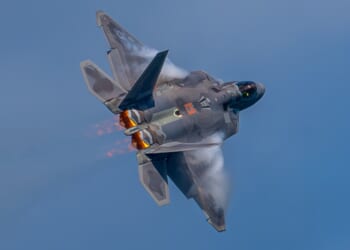 An F-22 Raptor in flight.