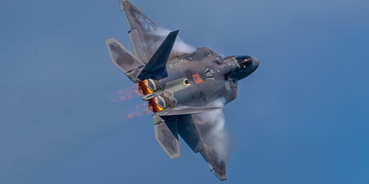 An F-22 Raptor in flight.