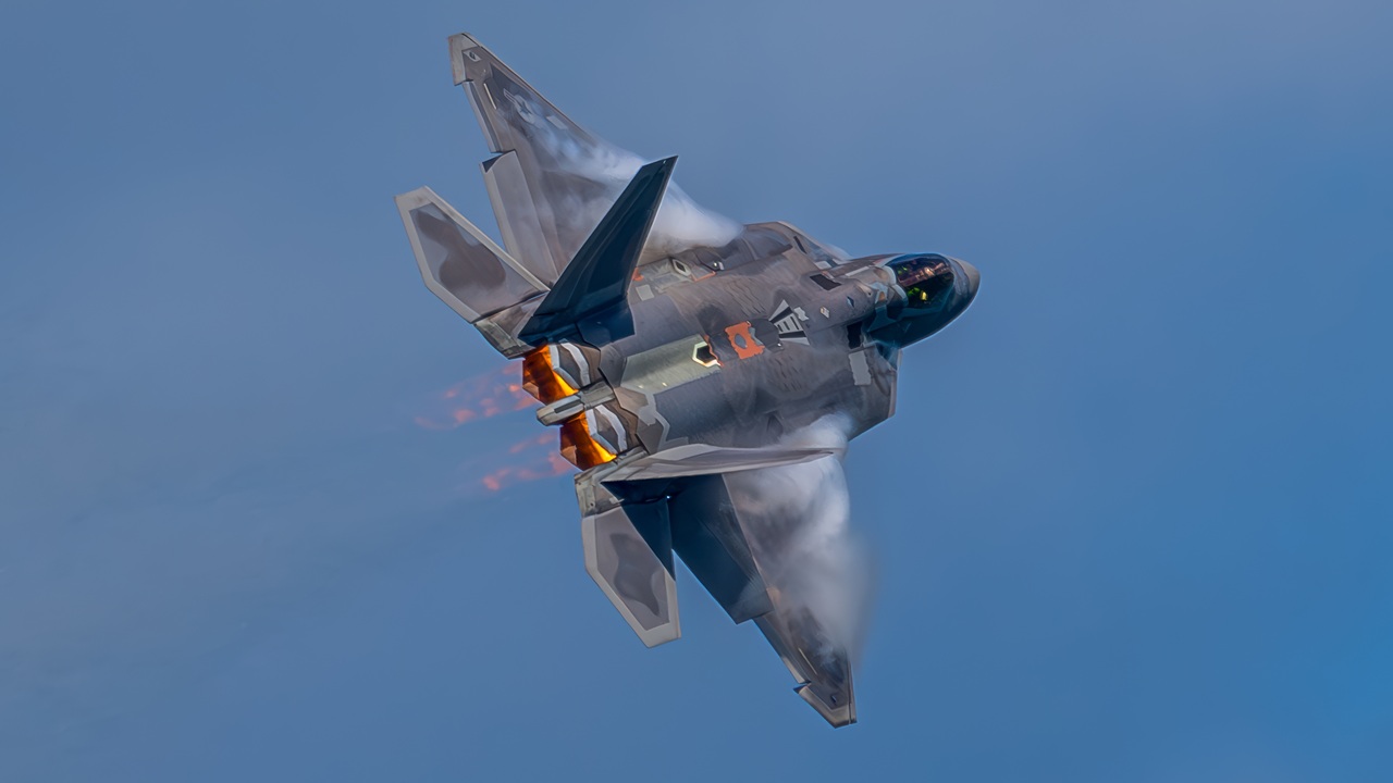 An F-22 Raptor in flight.