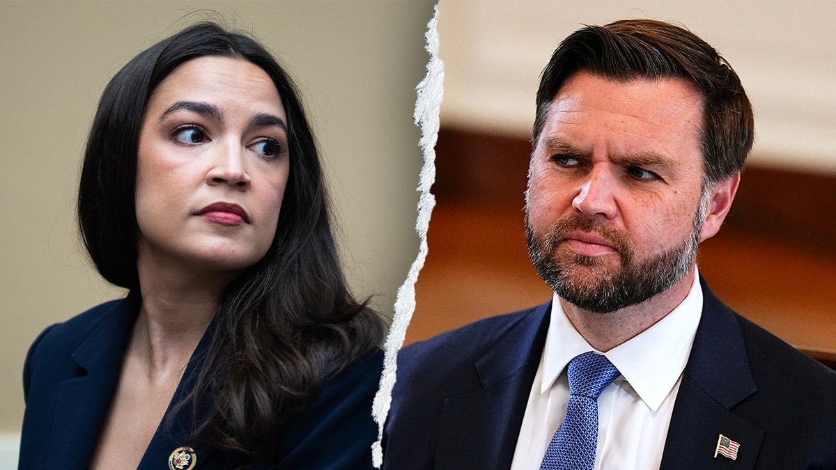 Rep. Alexandria Ocasio-Cortez of New York, left, and Vice President JD Vance