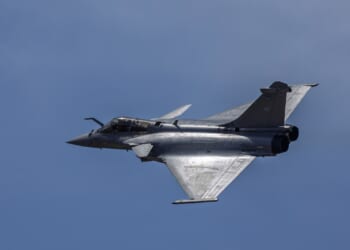A Dassault Rafale fighter in flight.