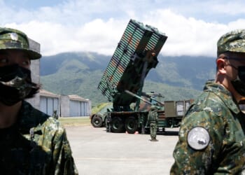 A Taiwanese missile launcher on display.