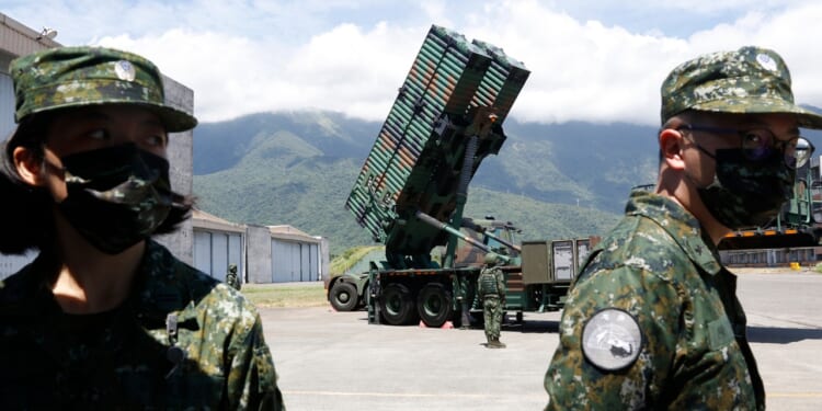 A Taiwanese missile launcher on display.