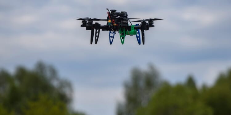 A Ukrainian quadcopter drone in flight.
