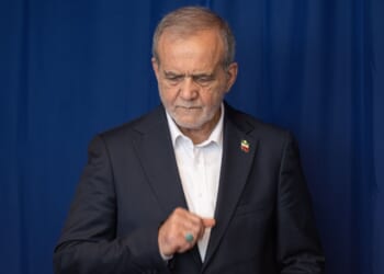 Iranian president Masoud Pezeshkian appears at the United Nations.