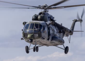 A Russian Mi-17 helicopter in flight.