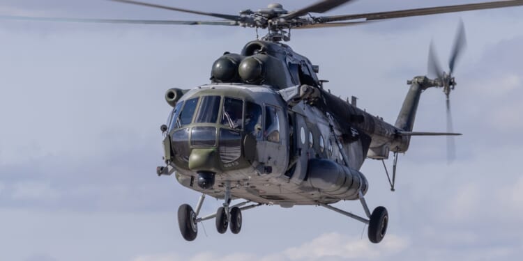 A Russian Mi-17 helicopter in flight.