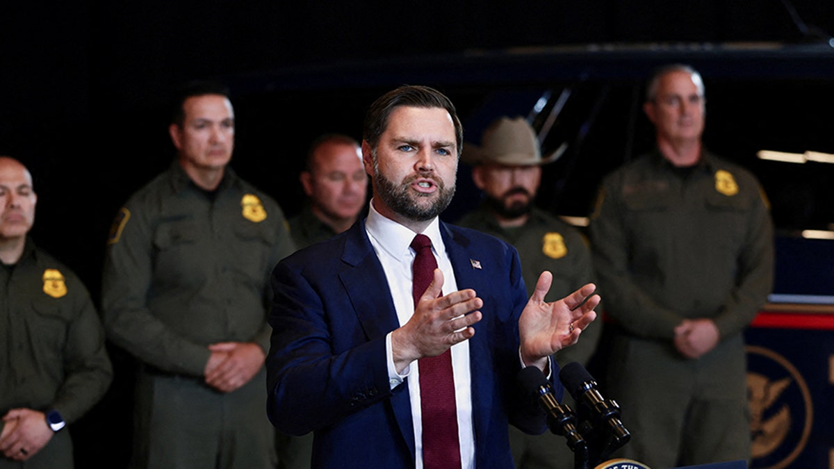 U.S. Vice President JD Vance speaks at Royalston Square in Minneapolis.