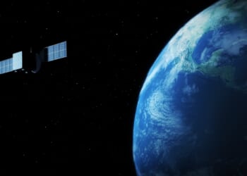 A solar-powered satellite in orbit.