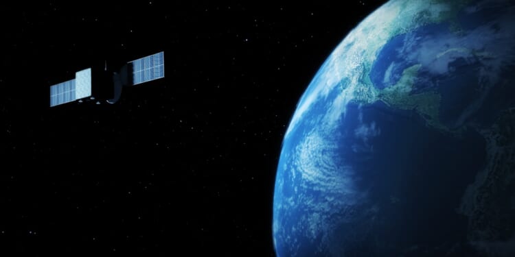 A solar-powered satellite in orbit.